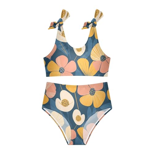 KLL Floral Pattern Cute Simple Flowers Girls Two Piece Bikini Sets Scoop Neck Swimming Swimsuit Bathing Suit3