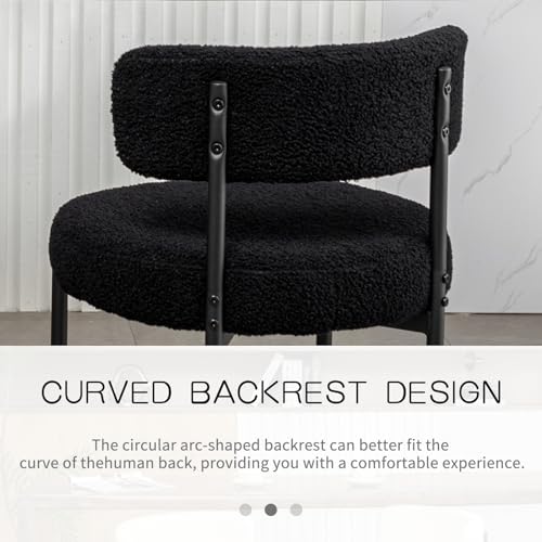 Butacos de altura para barra, set de 3 unidades, diseño moderno con respaldo curvo, tapizados en bouclé negro, para isla de cocina, comedor, café o pub miniatura 5