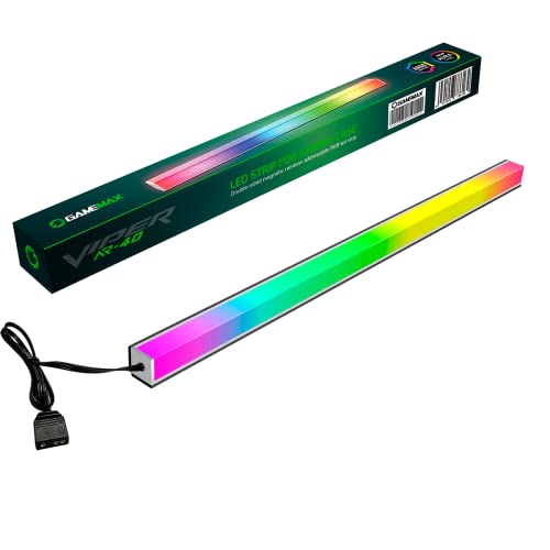 GameMax 40cm Addressable RGB LED Strip For PC Gaming Cases, 40 LEDs Viper-AR 40 Rainbow Magnetic ARGB Strip PC Case Lighting, 5V 3 Pin Motherboard AURA SYNC