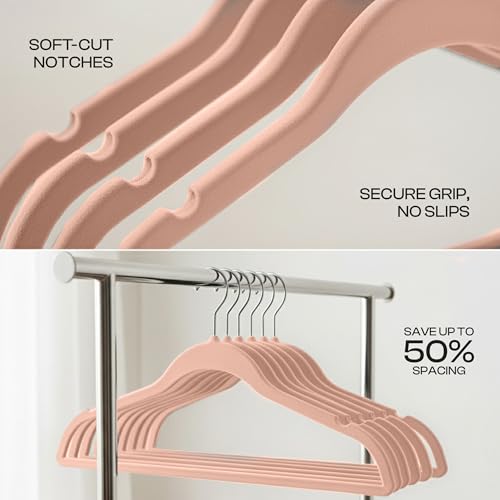 Image of Utopia Home Velvet Hangers, Pink, 30 Pack | Luxury Non-Slip Slim Pant & Coat Hangers, Strong Space-Saving Clothes Hangers with Pants Bar and 360 Swivel Hook