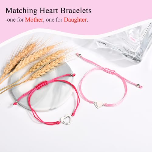 Back to School/First Day of School Bracelet Gifts, First Day of Kindergarten Preschool First/Second Grade Bracelet Gifts, Set of 2 Matching Mother and Daughter Heart Bracelets for Mom and Daughter2