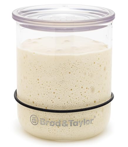 Brod & Taylor Small Sourdough Starter Jar (12oz) Less Discard Waste 100% Dishwasher Safe Measurement Markings and Height Marker (Durable Glass Jar BPA-Free)