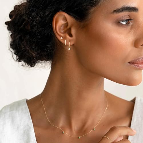 14K Gold Small Huggie Hoop Earrings Set for Women, Hypoallergenic Sterling Silver Studs for Cartilage and Helix, Cute Dainty Dangles Stackable Lightweight Trendy Diamond Jewelry Gift for Her2