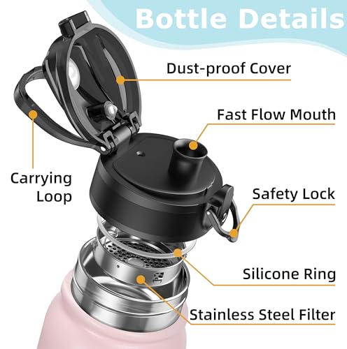 OLDLEY 600ml/20oz Stainless Steel Water Bottle Double Walled Vacuum Flask Keeps Drink Hot and Cold Leakproof BPA Free 600ML Metal Insulated Water Bottle for Sport School Work Hiking (Pink Blue) - Image 2