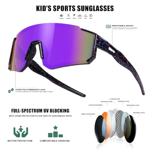 Image of SEKKAF Kids Sunglasses Youth Baseball Sunglasses for Boys Girls Softball Sports Sun Glasses UV Protection