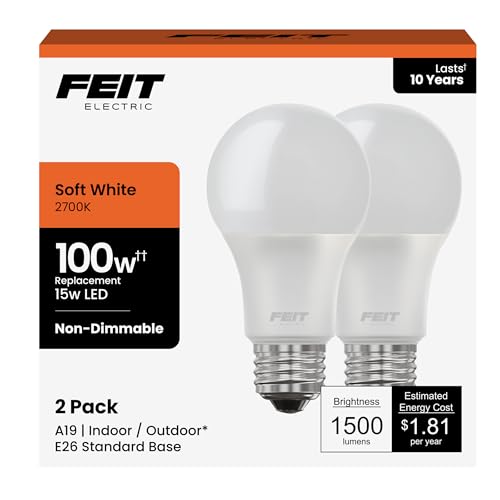 Feit Electric A19 LED Light Bulbs, 100W Equivalent, Non Dimmable,