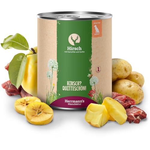 Herrmann's Hirsch mit Kartoffel und Quitte - Selection Adult Nassfutter für Hunde - 6X 800g