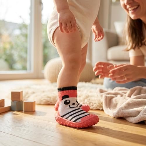 Miobo Chaussons pour bébé avec semelle en caoutchouc ABS Taille 19-23 (9-24 m), Coeur Rose, 20 1/3 EU – vue 4