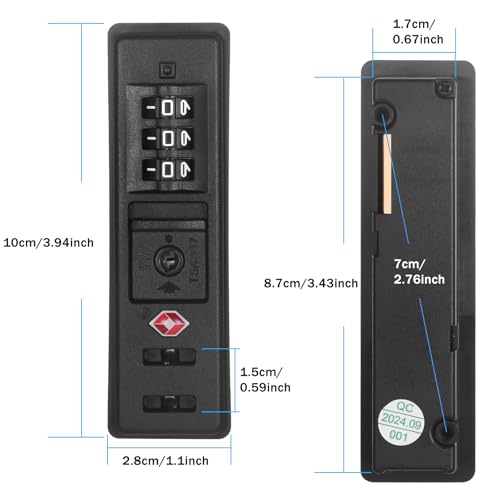 2 PCS TSA Certified Embedded T-S-A 007 Zipper Luggage Locks, Suitable for PC, ABS, PP Rigid Zipper Luggage Case Password Lock Replacement, with 2PCS Spare T-S-A 007 Key2