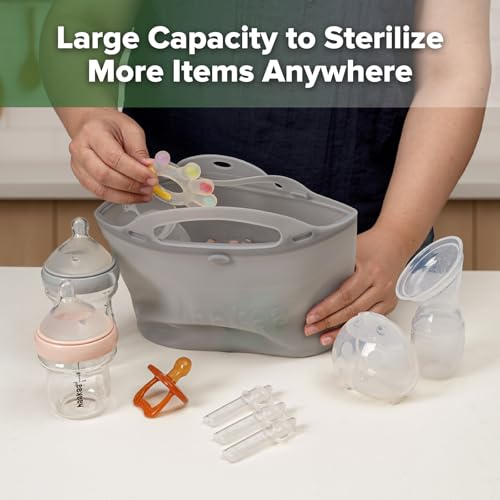 Image of Haakaa Silicone Microwave Steamer & Steriliser Bag, 70oz /2000ml Large Capacity Reusable Steaming Bags for Baby Bottles, Breast Pump, Accessories, Pacifiers,Teethers, Great for Home&On The Go, Grey /1PC