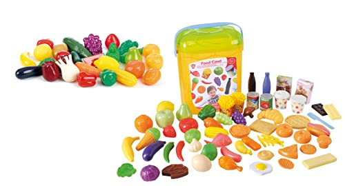 82 Teile Lebensmittel für Spielküche Kaufladen mit Box Obst Gemüse Speisen UVM