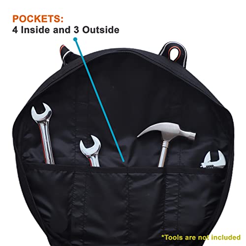Image of EV Charging & Jumper Cable Storage Bag, Organizer 6 Pocket Handmade Carry Bag - 15x15x4 Inch Waterproof Ballistic Polyester Oval Bag, Cords, Small Tools, For Motor Vehicles