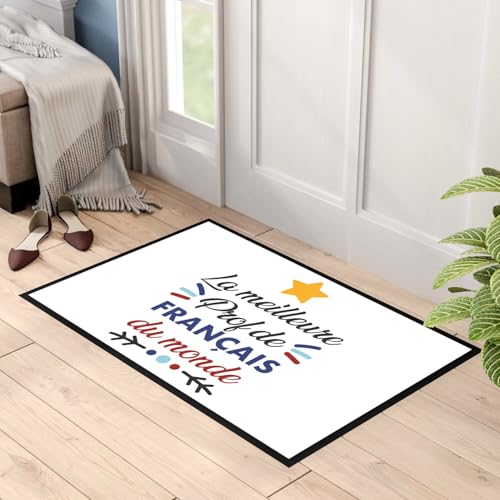 Paillasson professeur de français grand tapis blanc entrée 75x50 cm