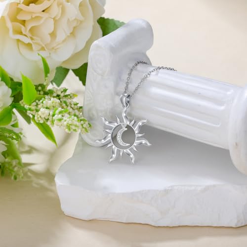 Diamond Sun Necklace 925 Sterling Silver Sun and Moon Pendant Necklace Dainty Jewelry Gifts for Women4