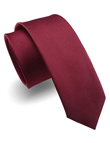 RBOCOTT 2.4" Burgundy Skinny Tie for Men Silk Wedding Business Slim Necktie(10)
