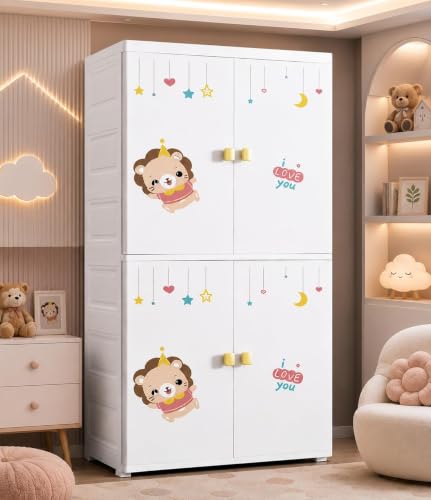 Image of HIWARE Premium Modular Wardrobe for Bedroom, Kids Room and Home | Spacious Clothes Storage Cabinet with Drawers and Shelves | Modern Stylish Design, Heavy Duty, Multipurpose Organizer -Lion