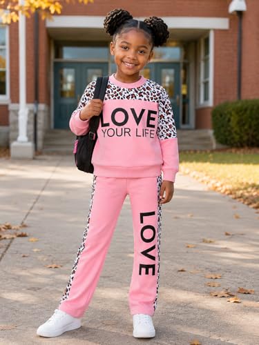 Image of Toddler Girls 2 Piece Cute Outfits, Crewneck Sweatshirt with Jogger Pants Kids Clothing Set for Fall Winter