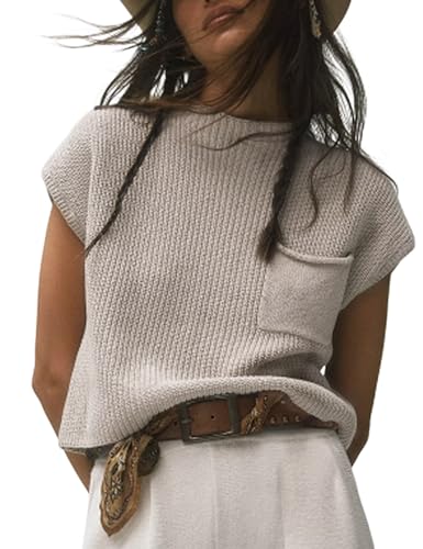 Image of Himosyber Women's Solid Sleeveless Vest Mock Neck Cap Sleeve Knitwear Sweater Tops