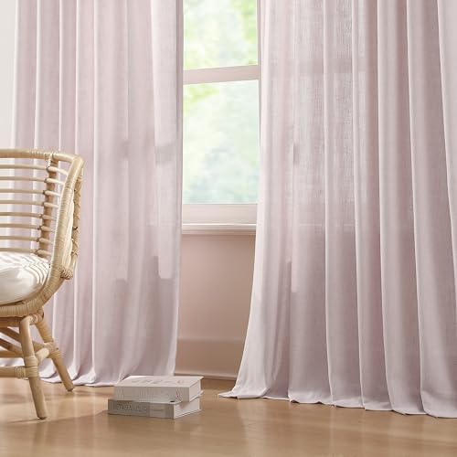 Image of Vision Home Soft Pink Pinch Pleated Semi Sheer Curtains Textured Linen Blended Light Filtering Window Curtains 84 inch for Living Room Bedroom Pinch Pleat Drapes with Hooks 2 Panels 40 inch Wx84 L