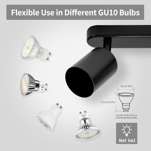 wowatt LED Deckenleuchte 4 Flammig, Deckenstrahler LED Schwenkbar GU10, Spotbalken Deckenlampe Spot Schwarz, Modern Strahler Deckenspot für Küche, Schlafzimmer, Wohnzimmer (Ohne Leuchtmittel)