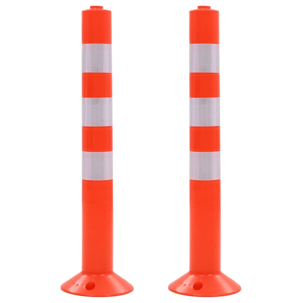 Bolardos de tráfico de plástico, 2 unidades, 75 cm de alto, color rojo y plateado con bandas reflectantes para aparcamiento, señal de señalización de aparcamiento, señal de señalización de