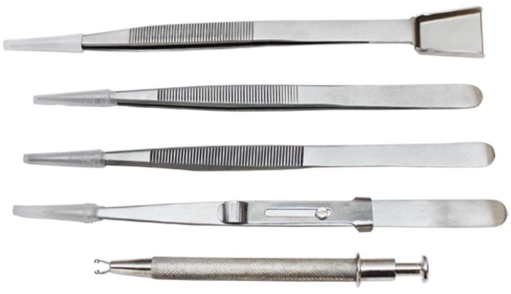 OSCAR 5 Pc Diamond Tweezers Set Stainless Steel Prong Jewelry Tool Pick Up Gripping-image-19