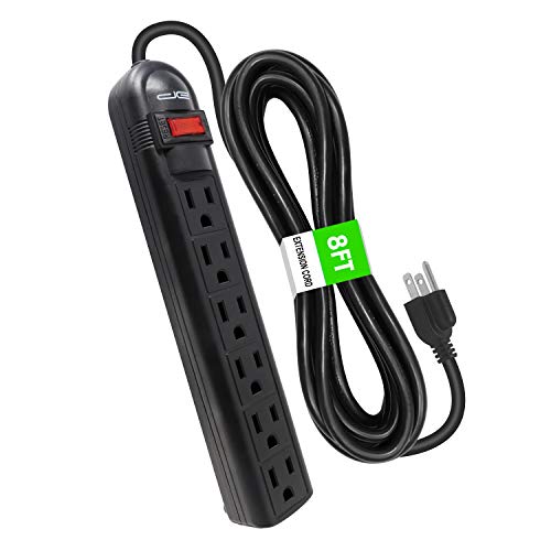 Digital Energy 6-Outlet Surge Protector Power Strip with 8-Ft Long Extension Cord, Black, ETL Listed/UL Standard