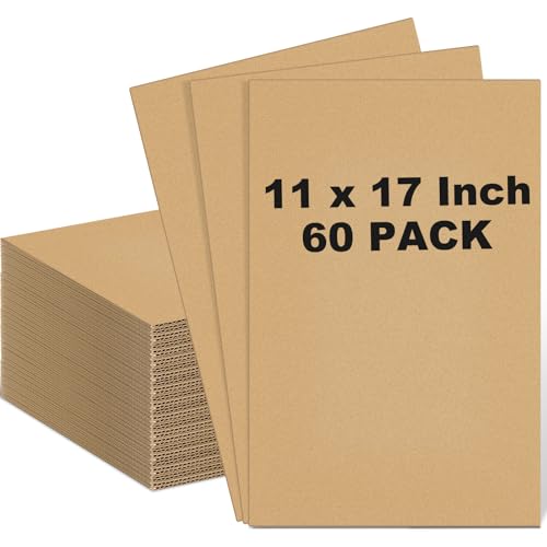 Image of Henoyso 60 Pack 11 x 17 Inch Corrugated Cardboard Sheets Flat Cardboard Sheets Packaging Inserts Flat Square Inserts Squares Separators for Shipping Packing Mailing Crafts(Brown)