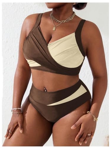 Bikini drapé grande taille maillot de bain taille haute effet ventre plat - 3
