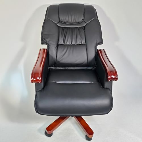 Image of Lakdi The Furniture High Back Director & Executive Chair for Office High-Back Leatherette with Recliner & Adjustable Height and Wooden Base and Walnut Polish - 111011293 Black