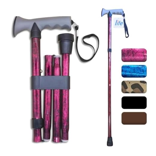 Life Healthcare Walking Stick Comfort Gel Handle For Arthritis, For Elderly Disabled, Folding Adjustable Height, Plain Black, Right Or Left Handed, With Non-Slip Rubber Tip, Wrist Strap, Lightweight