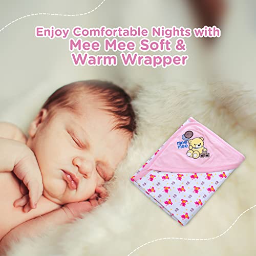 Image of Mee Mee 100% Soft Cotton Hooded Baby Wrapper Cum Warmer, Blanket with Hood for New Born Baby 0 to 6 Months (Hood-Pink)