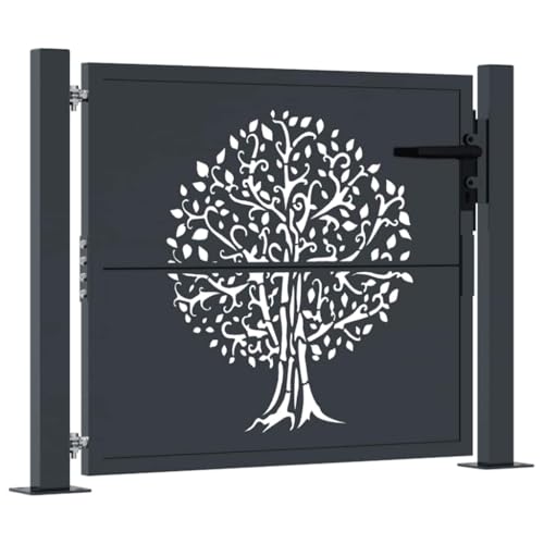 vidaXL Gartentor, Gartentür mit Baum-Design, Abschließbar Hoftor Eingangstor für Garten Terrasse, Tor Zauntor Gartenpforte, Anthrazit 105x105 cm Stahl