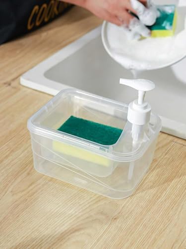 Image of Liquid Soap Dispenser 2 in 1 Liquid Pump for Kitchen Countertop Dish Washing with Sponge Gadgets Dishwashing Container Multipurpose Compact Pump Bottle Multicolor (Rectangular)