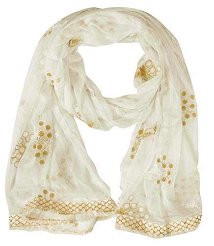 Image of YOUTHQUAKE Heavy Embroidered Work Chiffon Dupatta for Womens & Girls With Fancy Lace