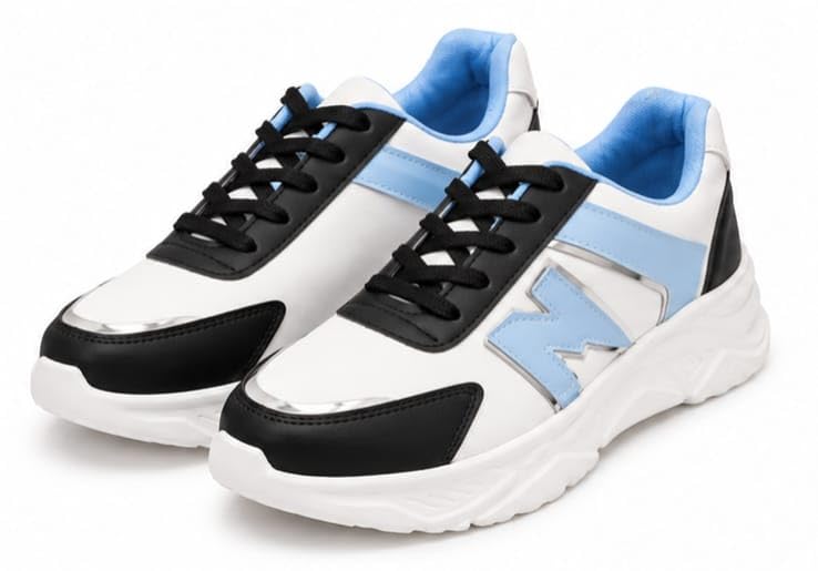 Women's Chunky Height Increasing Sneakers | Lightweight Casual Fashion Shoes | Cushioned Footbed | Comfortable, Stylish & Durable Lace-Up Sneakers for Everyday Wear SIZE 7 White & Blue-image-23