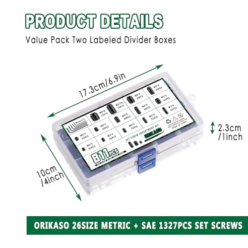 Orikaso SC-1327 Pcs 26 Size Metric & Sae Set Screw Assortment Kit, Internal Hex Drive Allen Screws Set, 12.9 Cup-Point Alloy Steel Black Screws thumb #5