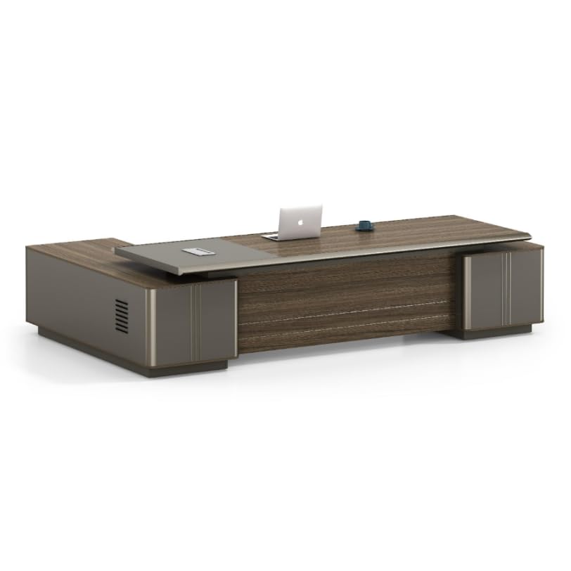 Image of Luxury Executive Director Table with Integrated Side Storage, Wide Worktop & Premium Wood Finish for Modern Corporate Offices (LDL-761 MDFL L6W3)