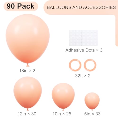 Image of Voircoloria 90pack Pastel Orange Balloons Different Size 18 /12 /10 /5 Inch Orange Balloon Garland Arch Kit for Graduation, Wedding, Birthday, Princess Theme, Baby Shower, Anniversary Party Decorations