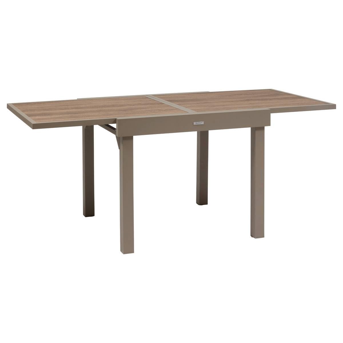 Hespéride - Table de Jardin Extensible Piazza Café - 8 Places - Aluminium Traité Epoxy Antirouille - Plateau Verre Trempé Effet Bois - Meuble d'Extérieur à Rallonge Coulissante