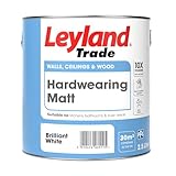 Leyland Trade - Hardwearing Matt Paint - Brilliant White - Stain and Moisture Resistant - Suitable for Kitchens and Bathrooms - 2.5L