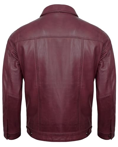 Image of Mens Leather Jackets - Real Lambskin Trucker Style Vintage Leather Jacket Men