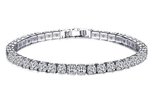 Bib Jewelry 925Silver Plated Round Cut Cubic Zirconia Classic Tennis Bracelet for Women Size 7.5 Inch (White)