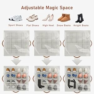 Shoe Organizer for Closet, Fabric Shoe Storage Bins with Clear Cover, Adjustable Dividers for Shoe Storage, Shoe Cube Organizer Fits up to 16 Pairs, Beige 2-Pack Shoe Organizer for Closet Fabric Shoe Storage Bins with Clear Cover Adjustable Dividers for Shoe Storage Shoe Cube Organizer Fits up to 16 Pairs Beige 2 Pack