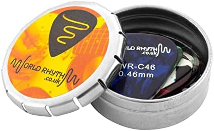 Guitar Picks with Storage Tin - 12 Mixed Gauge Guitar Plectrums - 0.46mm, 0.71mm, 0.81mm World Rhythm WR-208