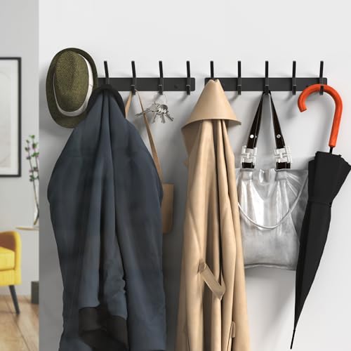 Image of VAEHOLD Wall Hooks, Heavy Duty Aluminum Towel Hooks for Hanging Coat, Hat, Key, Clothes, Closet Hook Wall Mount for Kitchen, Bathroom, Office ( inchC inch Shape Coat 5 Hooks 2 Pack)