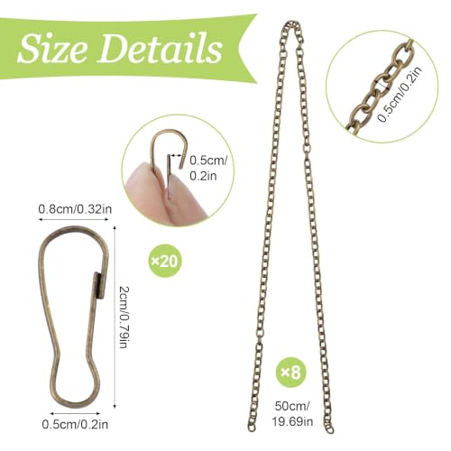 Image of Picture Hanging Kit with 8Pcs Picture Hanging Chains & 20Pcs Small Hooks, Heavy Duty Metal Display Chain for Photo Frames Artworks Mirror(Bronze,50CM)