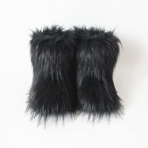 QMFUR Kids Girls Boys Furry Fluffy Short Snow Boot Suede Faux Fur Boot Winter Warm Mid-calf Boot Comfortable Flat Shoes Outdoor2