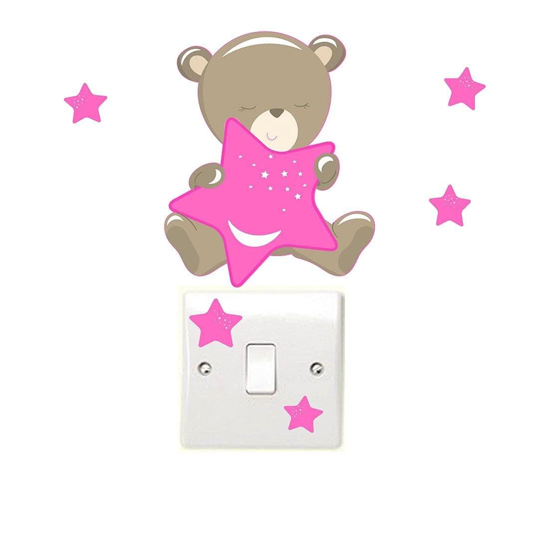 Stickers On Your Wall Pink Teddybear & Stars - Light Switch Wall Stickers Children's Bedroom Playroom Perfect For Any Themed Room