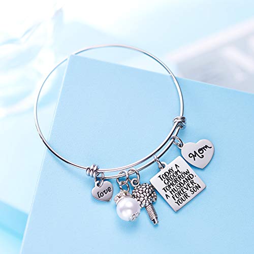 LParkin Mother of The Groom Bride Gifts Mother In Law Gift Mom Bangle Bracelets From Son Today a Groom Tomorrow a Husband Forever Your Son Bracelet3